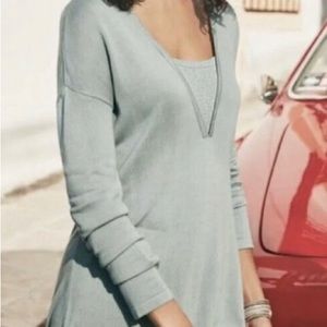 🌱Soft Surrounding Pale Green Low Cut Viscose Metallic Pullover Tunic Sweater L